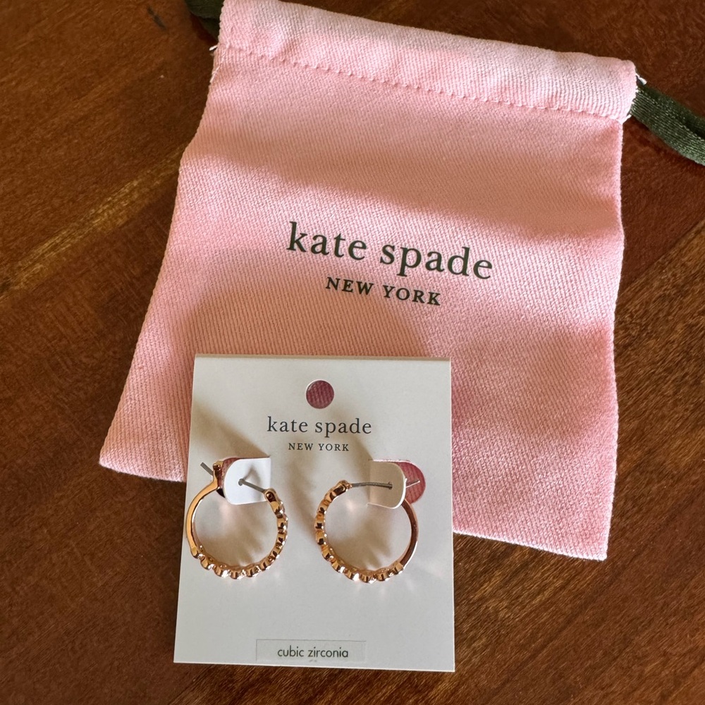 Kate Spade Gold Tone Cubic Zirconia Hoop Earrings NWT - Picture 3 of 4